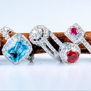 Four Silver Plate Ring With Stones, Size 6.5